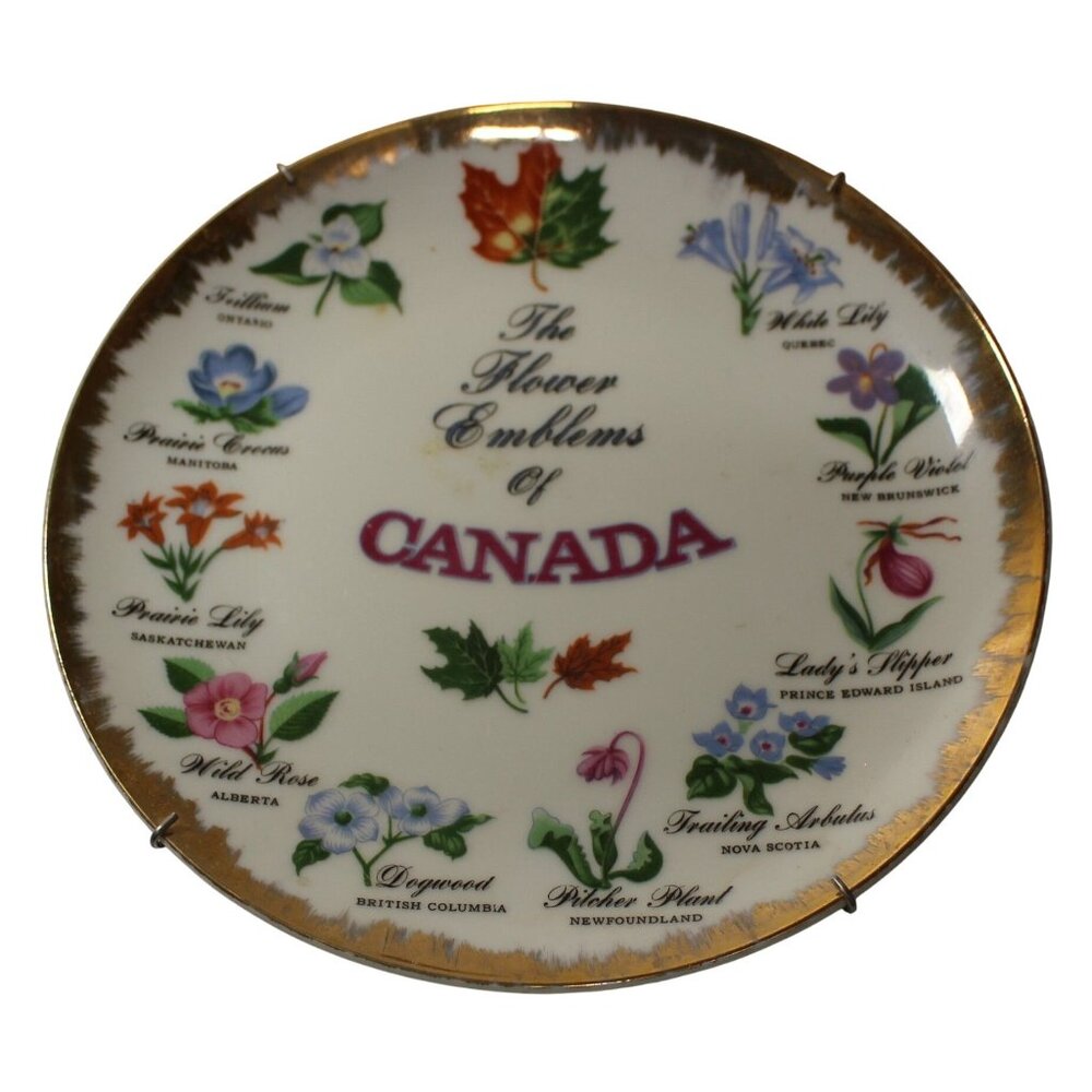 The Flower Emblems Of Canada Decorative Plate By Napco Fine China + Wire Hanger